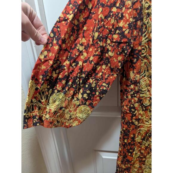 "Golden Hour" Vintage Pakistan Chain Gold Stitched Red Maxi Dress Size M Kurta - Picture 4 of 11